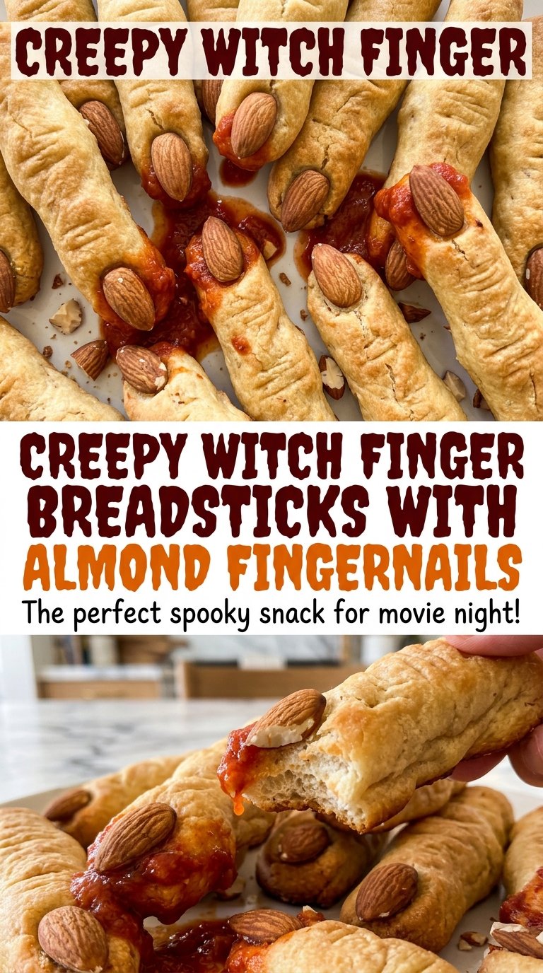 Creepy witch finger breadsticks with pinched knuckles