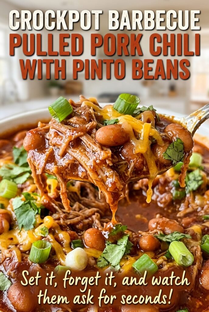 Crockpot Barbecue Pulled Pork Chili with Pinto Beans
