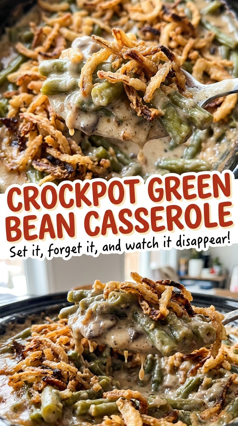 Crockpot Green Bean Casserole creamy crispy topping