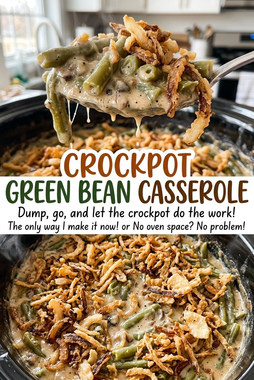 Crockpot Green Bean Casserole creamy crispy onions