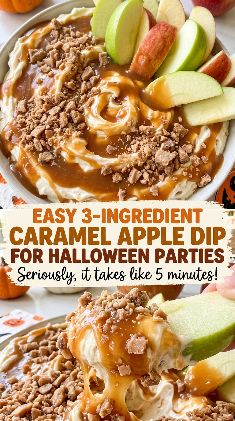 Easy 3-Ingredient Caramel Apple Dip for Halloween Parties creamy caramel layers