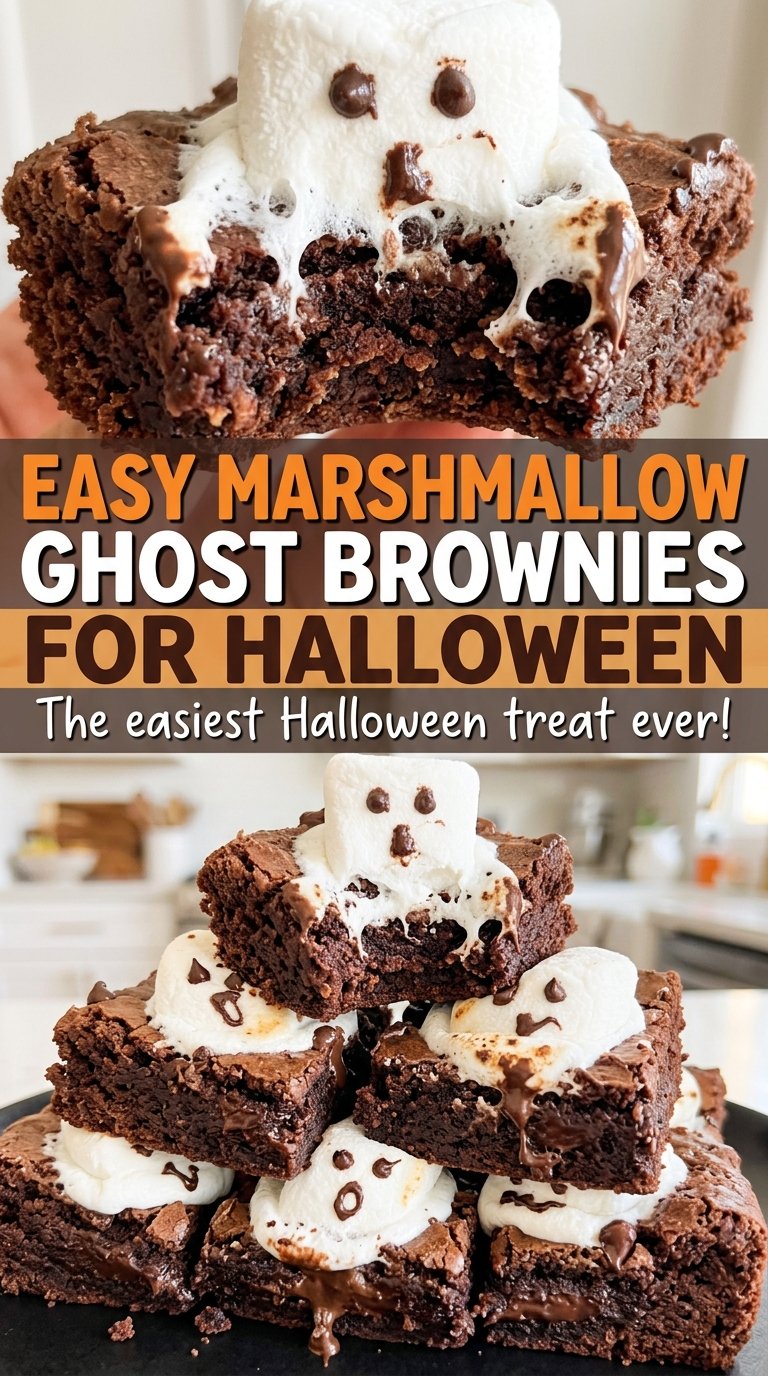 Easy Marshmallow Ghost Brownies with fluffy frosting