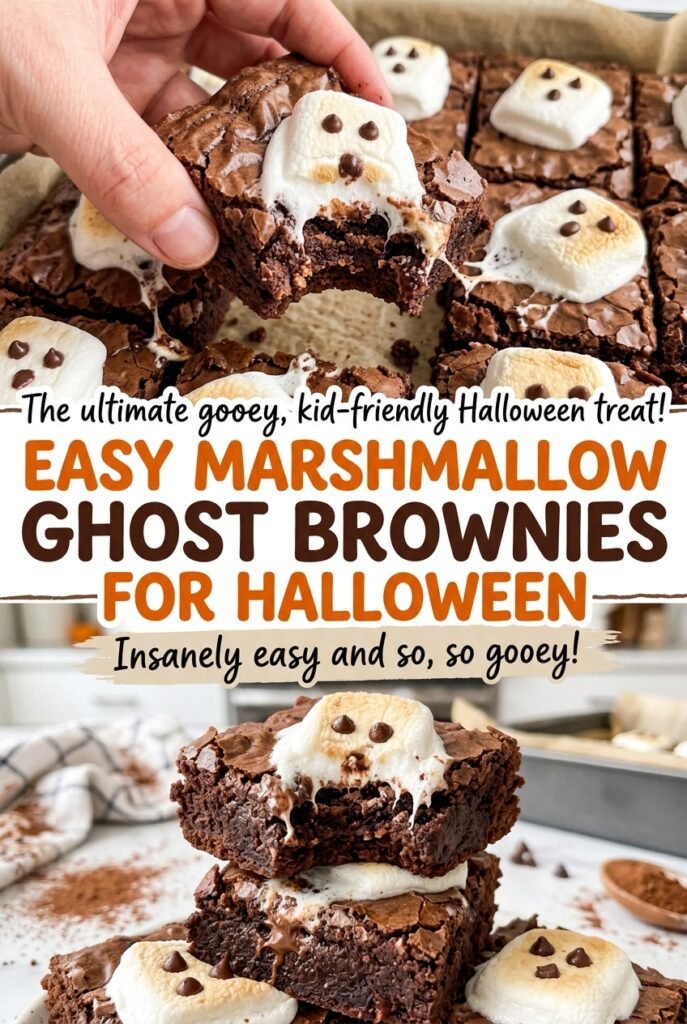 Easy Marshmallow Ghost Brownies for Halloween