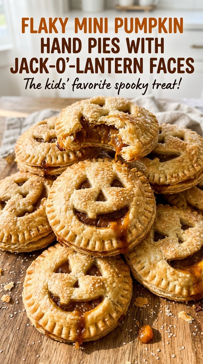 Flaky Mini Pumpkin Hand Pies with Jack-O'-Lantern Faces, cutout pumpkin pastries