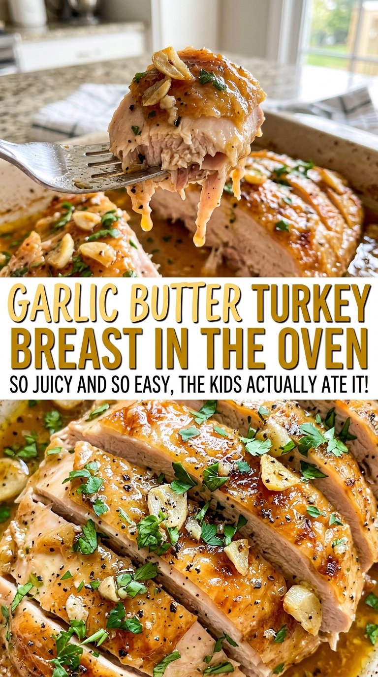 Garlic Butter Turkey Breast in the Oven with golden herb skin