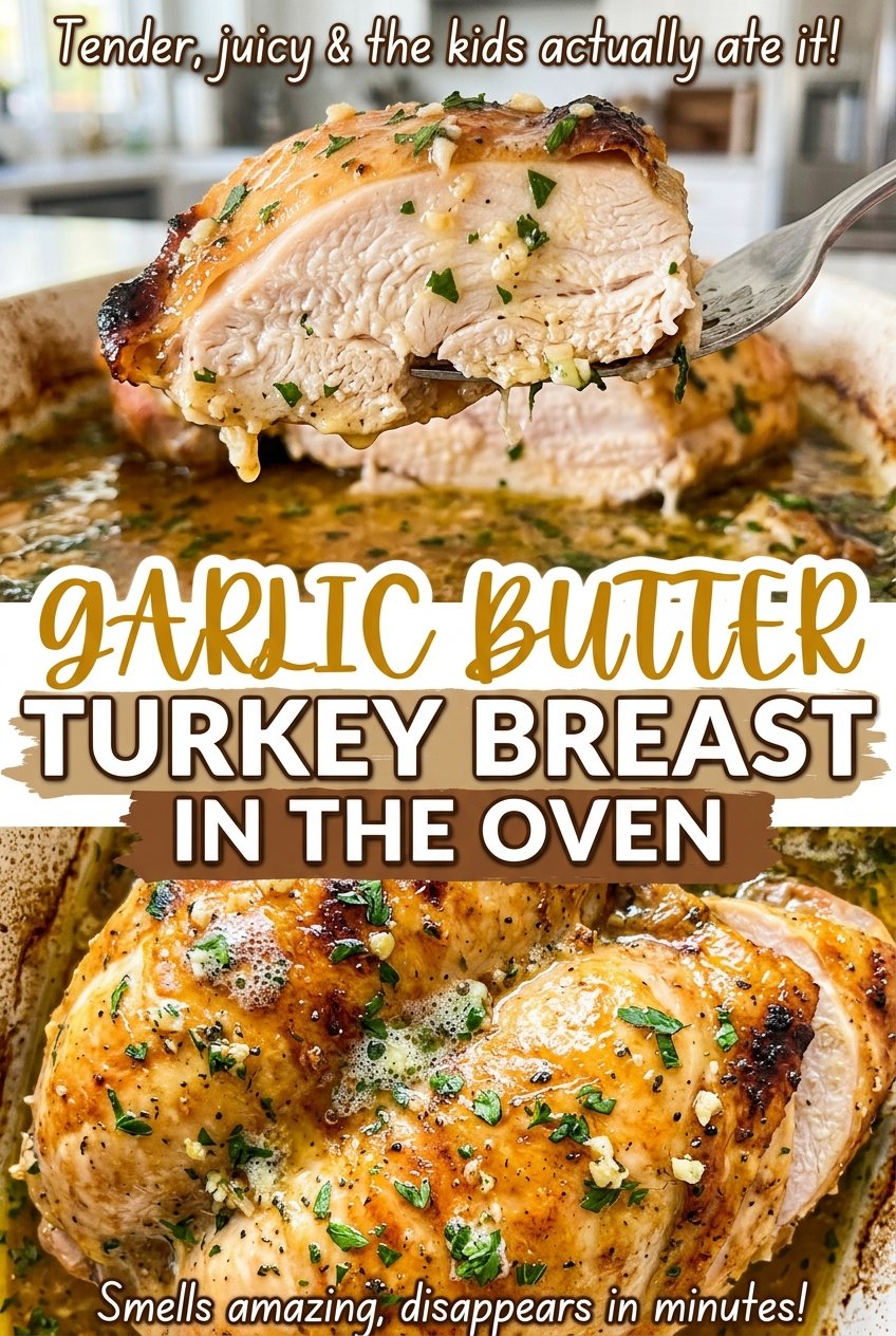 Garlic Butter Turkey Breast in the Oven with golden herb skin
