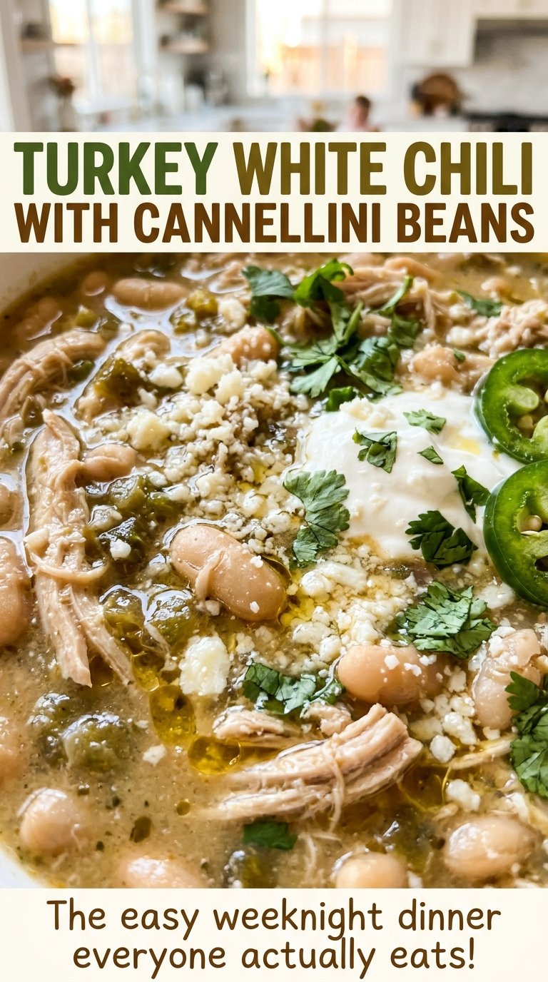 Green Chile Turkey White Chili with Cannellini Beans, thick and creamy