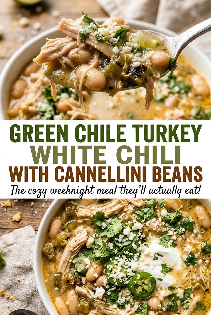 Green Chile Turkey White Chili with Cannellini Beans, creamy and hearty