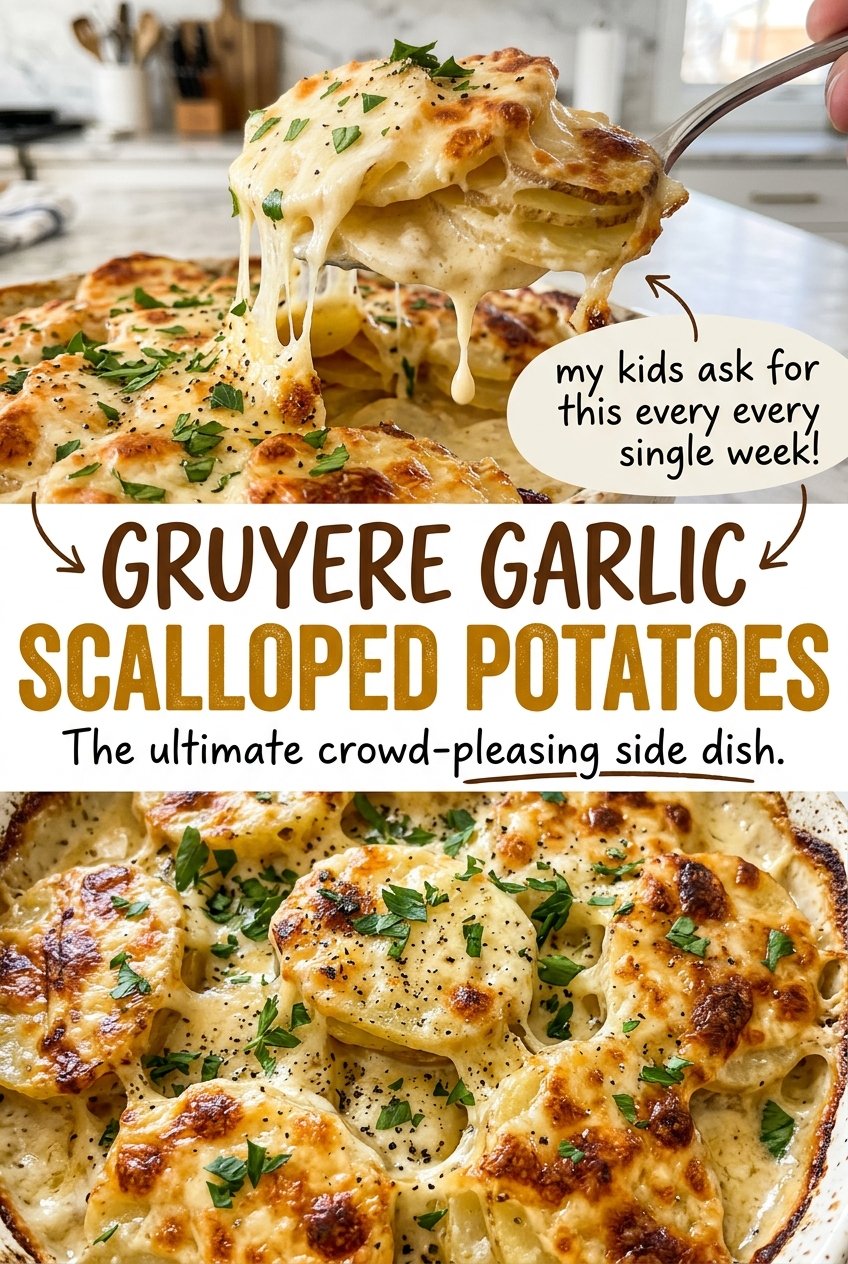 Gruyere Garlic Scalloped Potatoes creamy golden layers