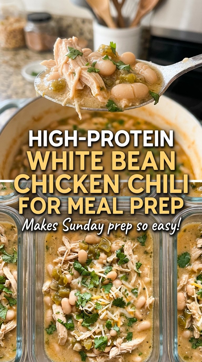 High-protein white bean chicken chili with creamy bean broth