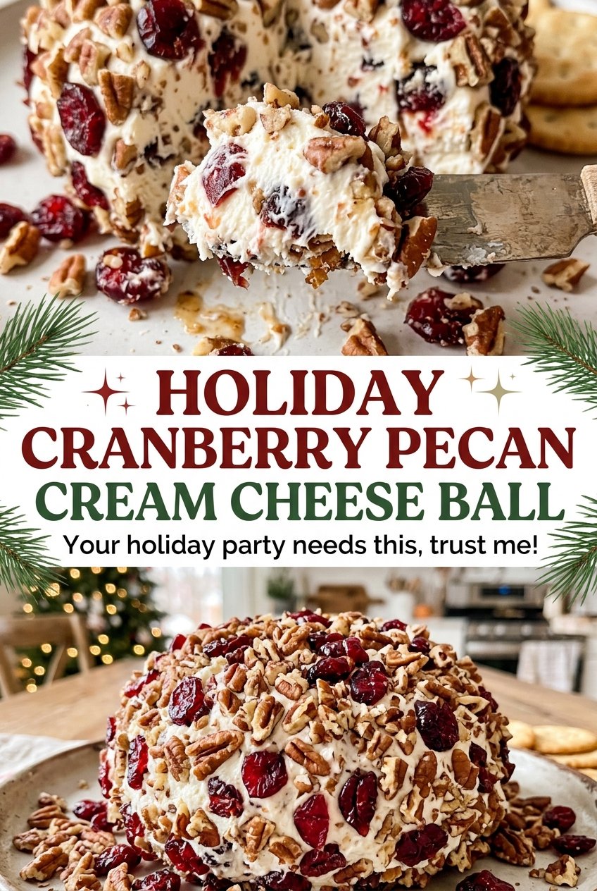 Holiday Cranberry Pecan Cream Cheese Ball with colorful crunchy coating