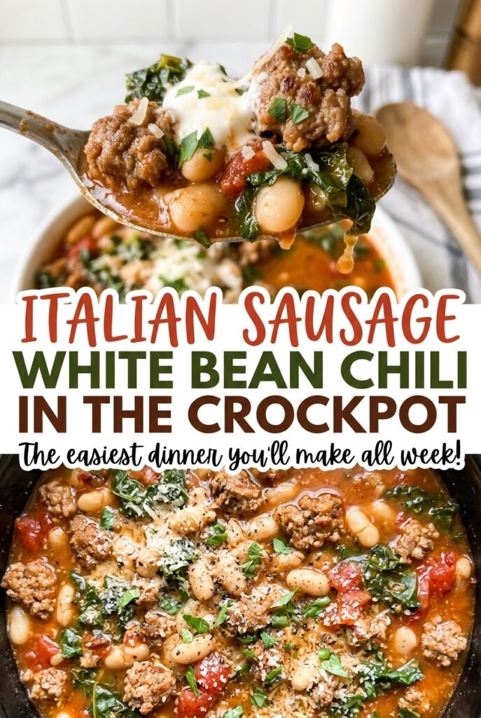 Italian Sausage White Bean Chili in the Crockpot