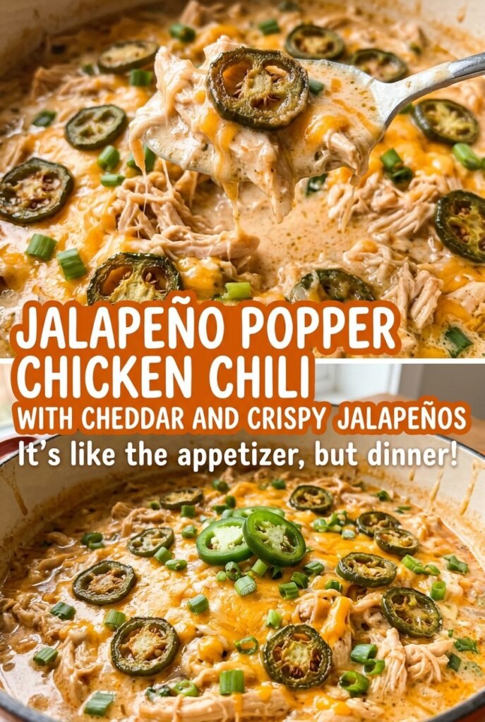 Jalapeno Popper Chicken Chili with Cheddar and Crispy Jalapenos