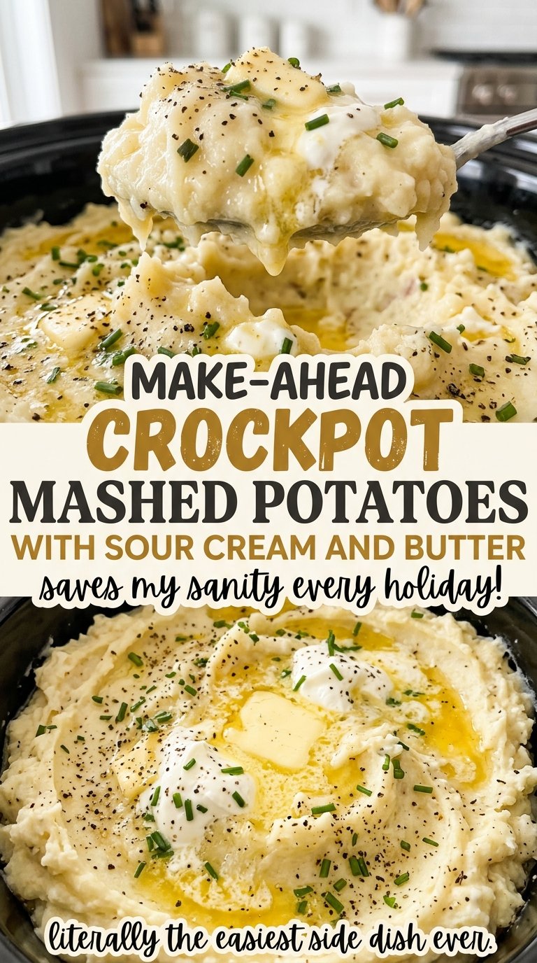 Make-Ahead Crockpot Mashed Potatoes with Sour Cream and Butter, buttery slow-cooker mash