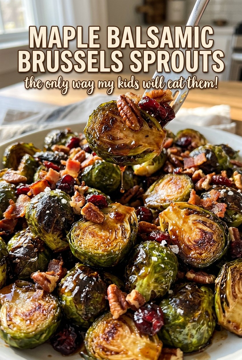 Maple Balsamic Brussels Sprouts with browned edges
