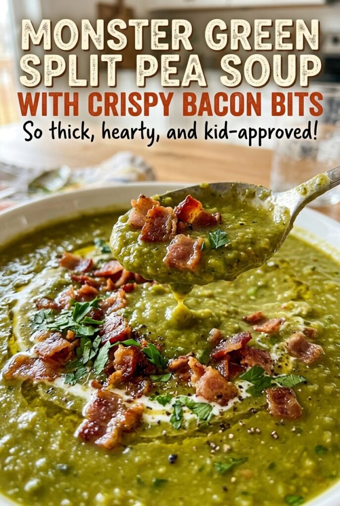 Monster Green Split Pea Soup with Crispy Bacon Bits