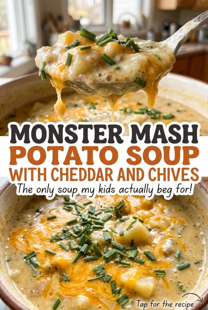 Monster Mash Potato Soup with Cheddar and Chives
