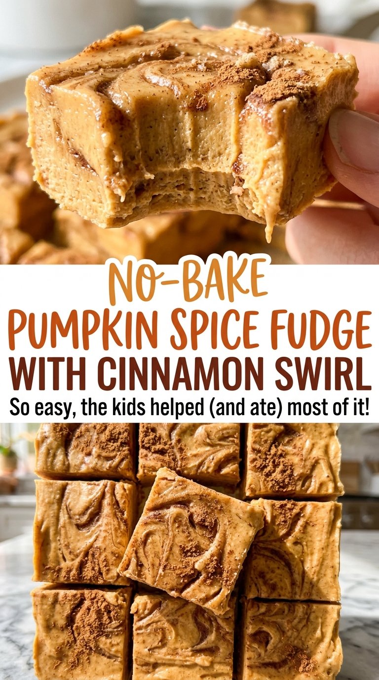 No-bake pumpkin spice fudge with cinnamon marbled squares