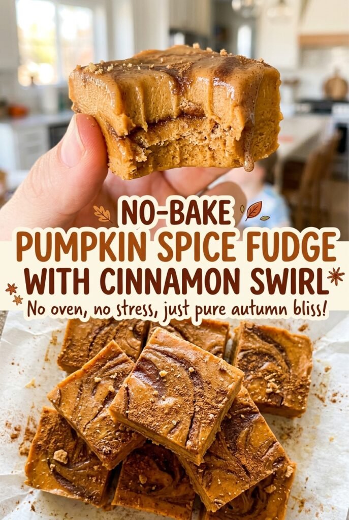 No-Bake Pumpkin Spice Fudge with Cinnamon Swirl