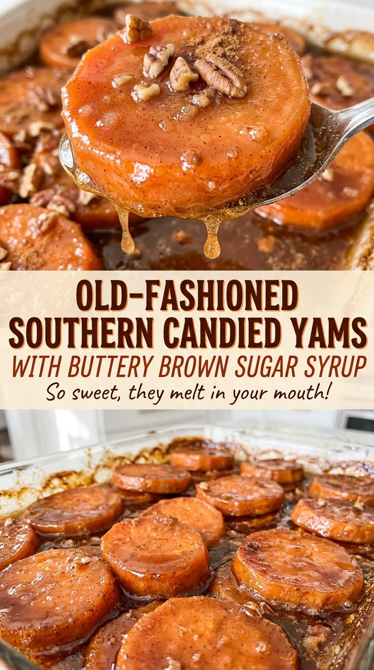 Old-Fashioned Southern Candied Yams with Buttery Brown Sugar Syrup, bubbling and golden