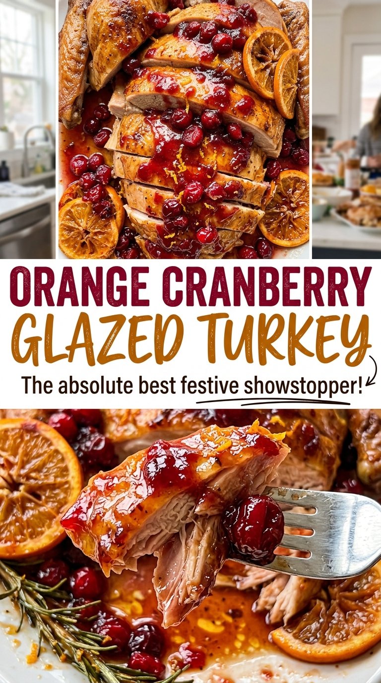 Orange Cranberry Glazed Turkey with golden glazed skin
