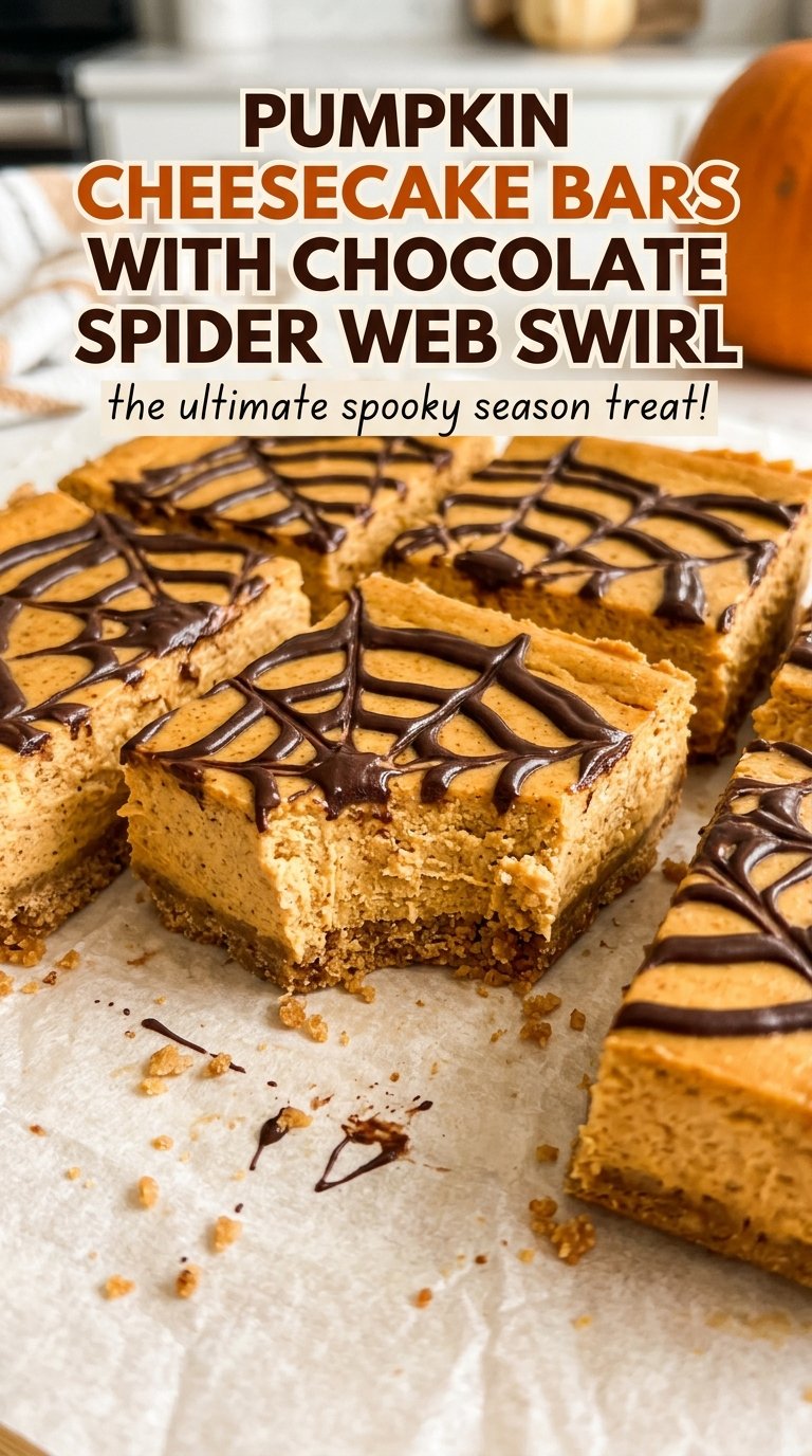 Pumpkin Cheesecake Bars with Chocolate Spider Web Swirl chocolate web detail