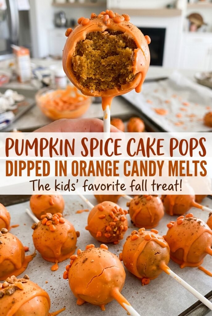 Pumpkin Spice Cake Pops Dipped in Orange Candy Melts