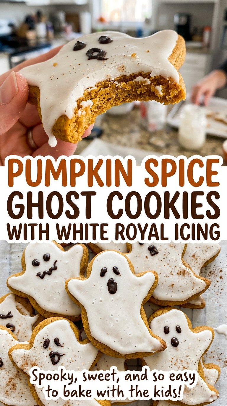 Pumpkin Spice Ghost Cookies with White Royal Icing, white iced cutouts