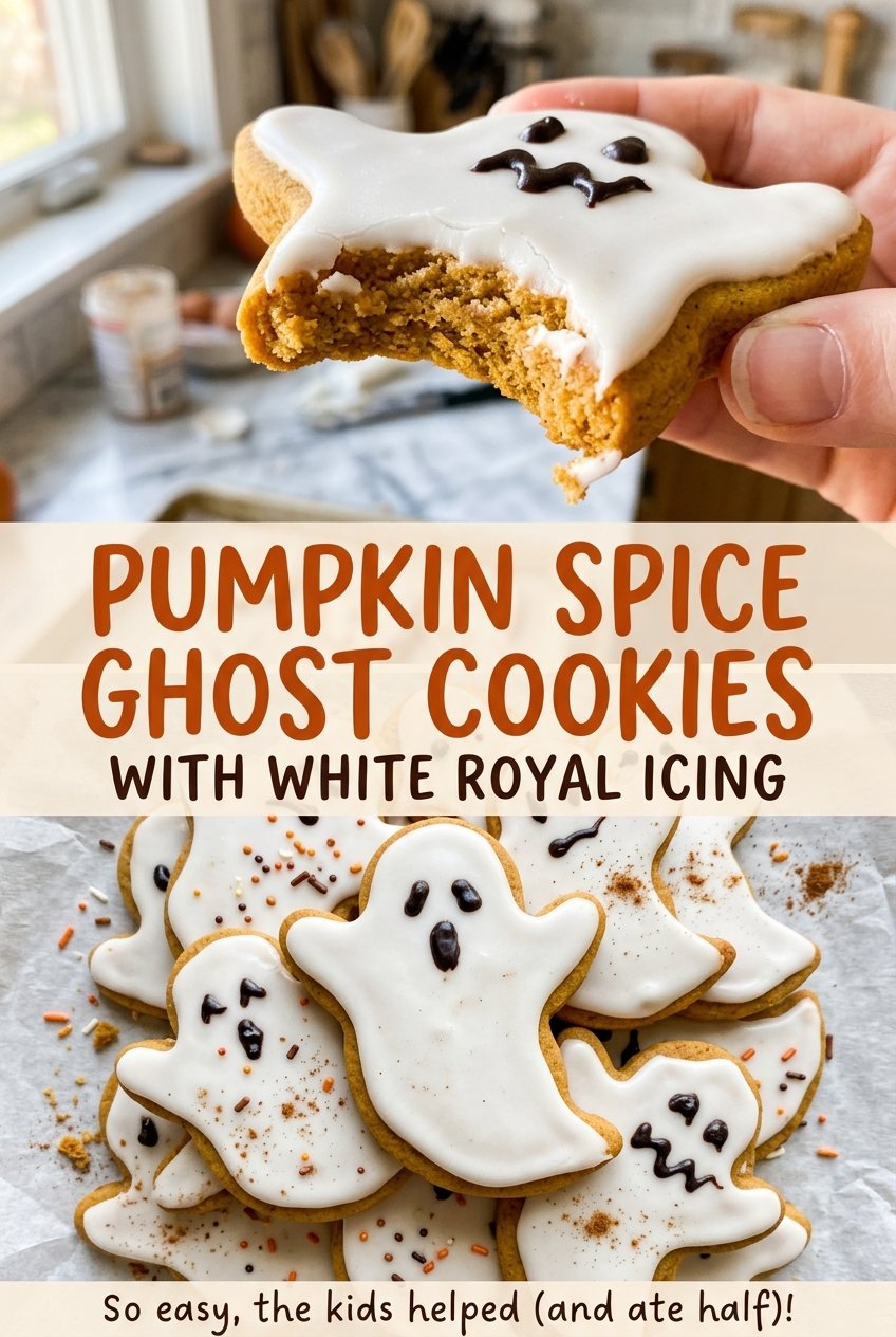 Pumpkin Spice Ghost Cookies with White Royal Icing, spiced ghost shapes