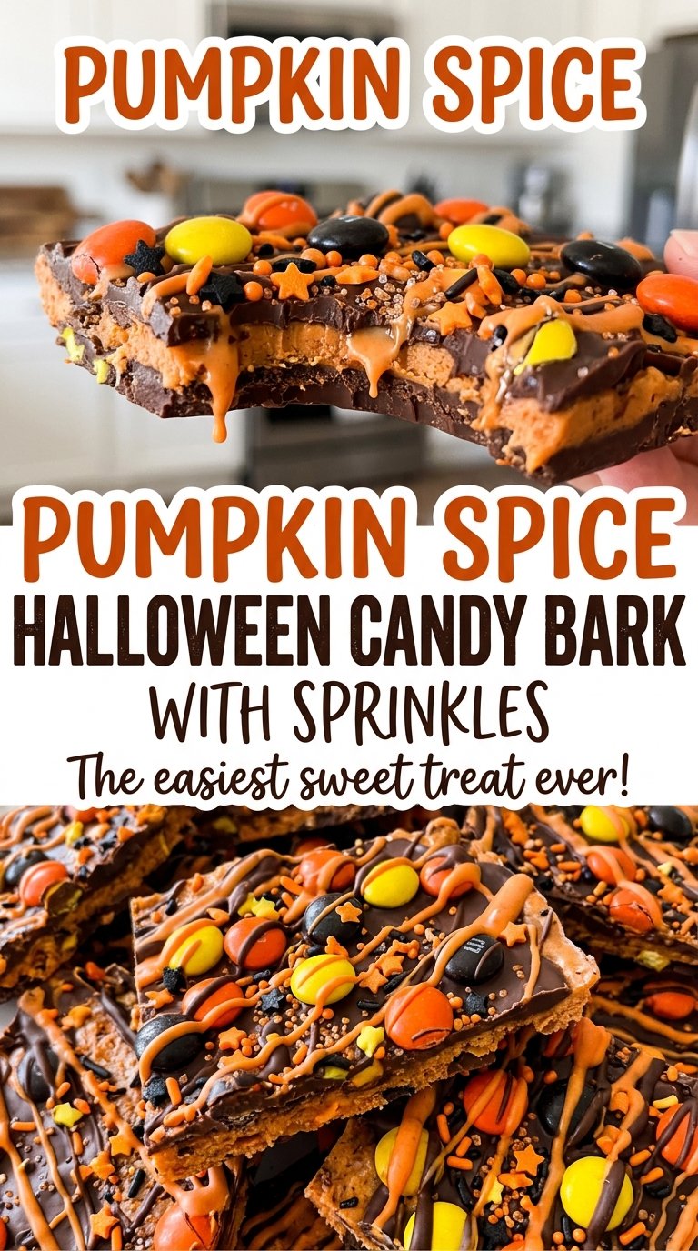 Pumpkin Spice Halloween Candy Bark with Sprinkles festive crunchy