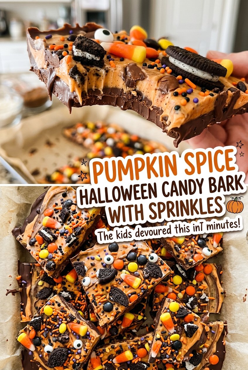 Pumpkin Spice Halloween Candy Bark with Sprinkles colorful candy