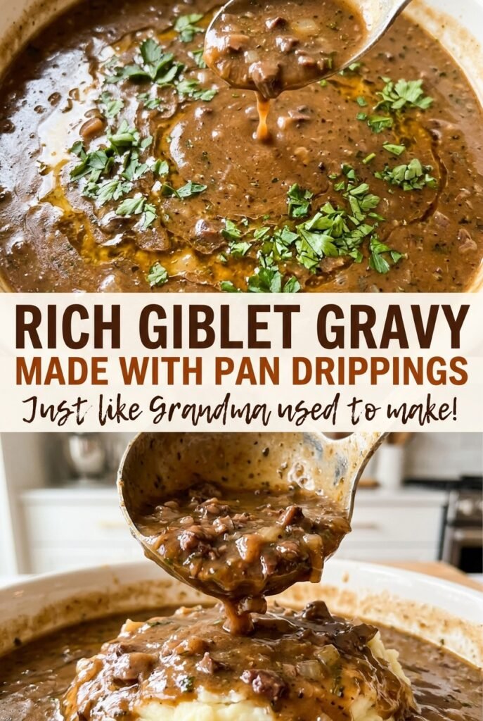Rich Giblet Gravy Made with Pan Drippings