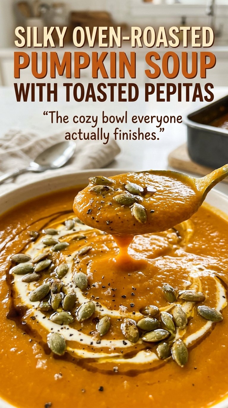 Silky Oven-Roasted Pumpkin Soup with Toasted Pepitas, creamy and roasted