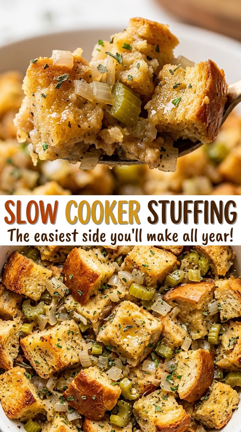 Slow Cooker Stuffing with savory herbs and tender bread