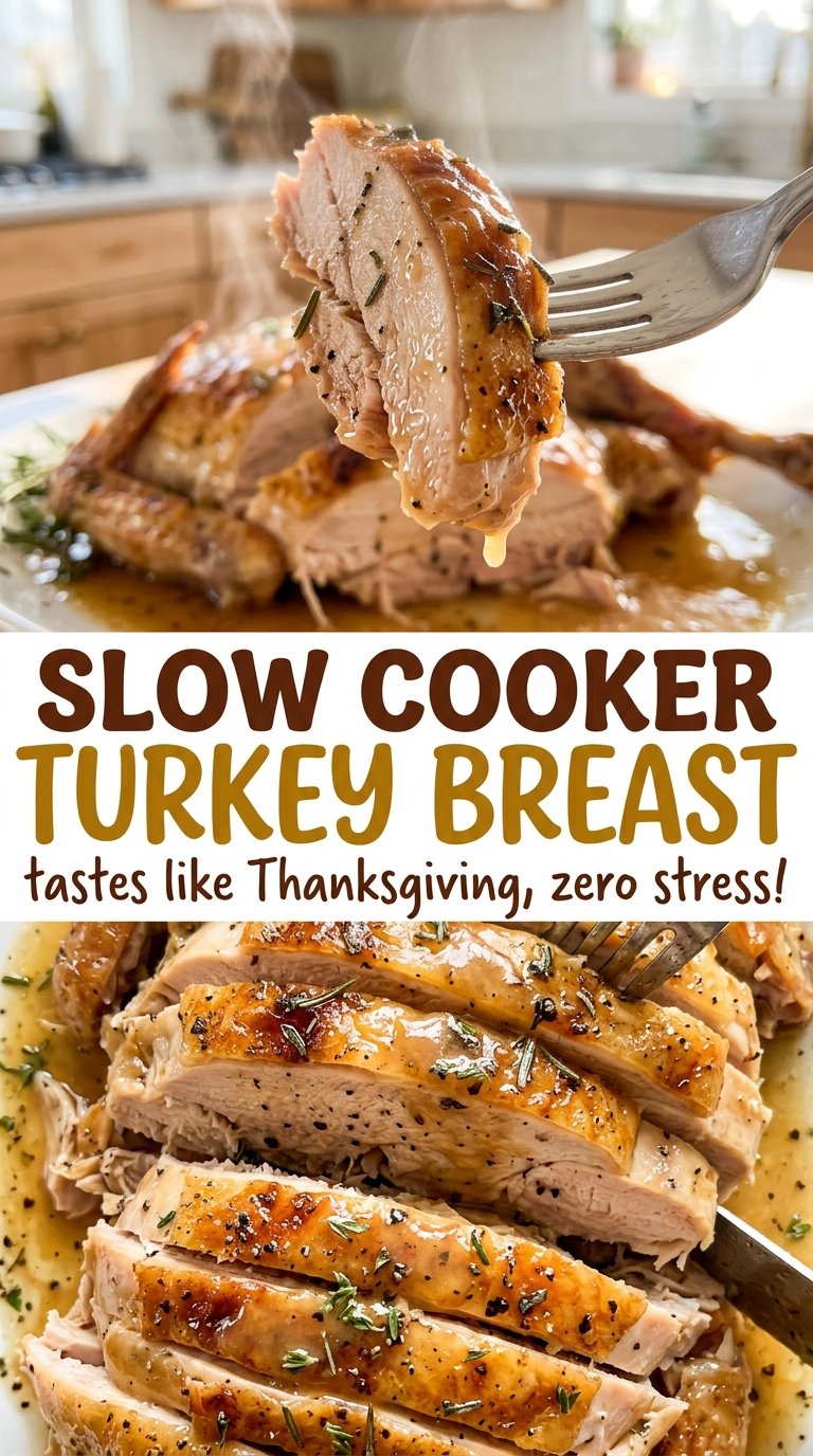 Slow Cooker Turkey Breast carved golden slices