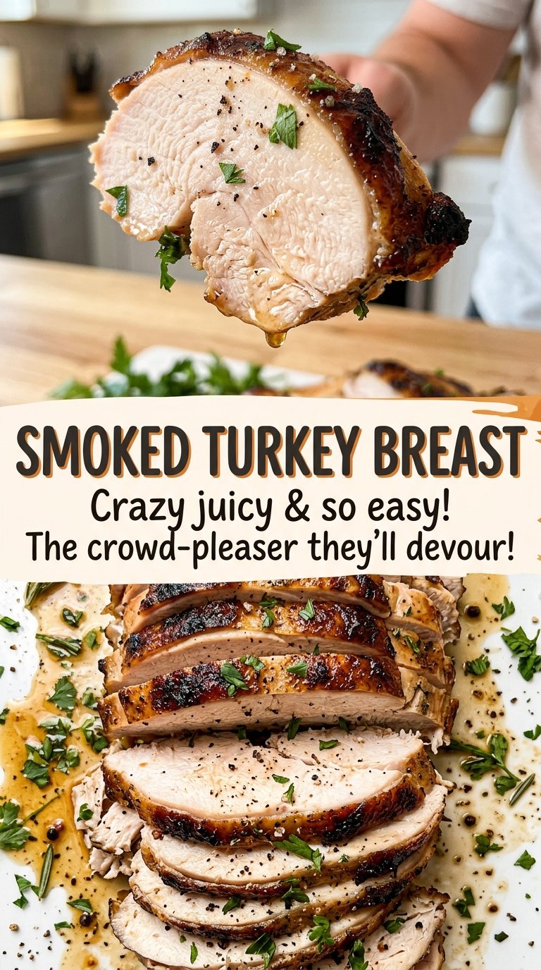 Smoked turkey breast carved skin-on slices