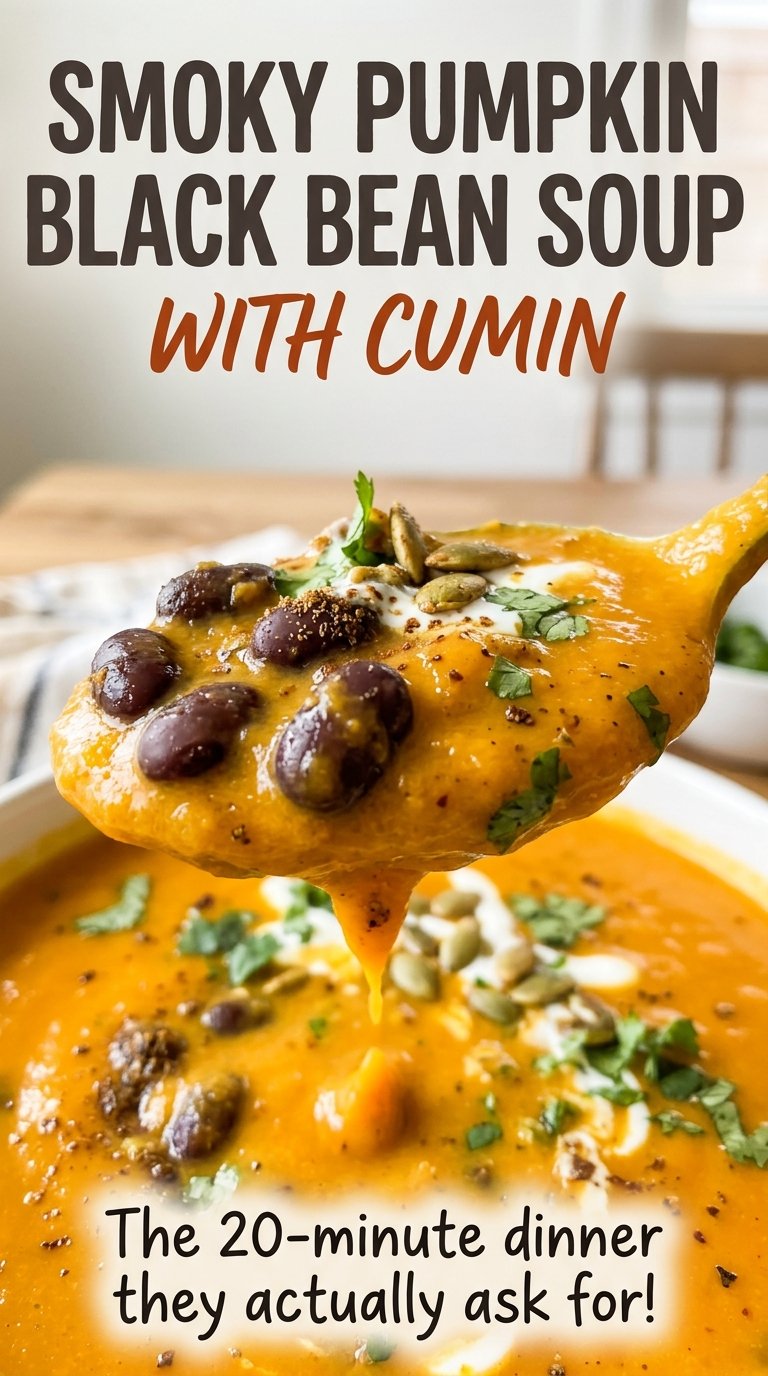 Smoky Pumpkin Black Bean Soup with Cumin, smoky and chunky