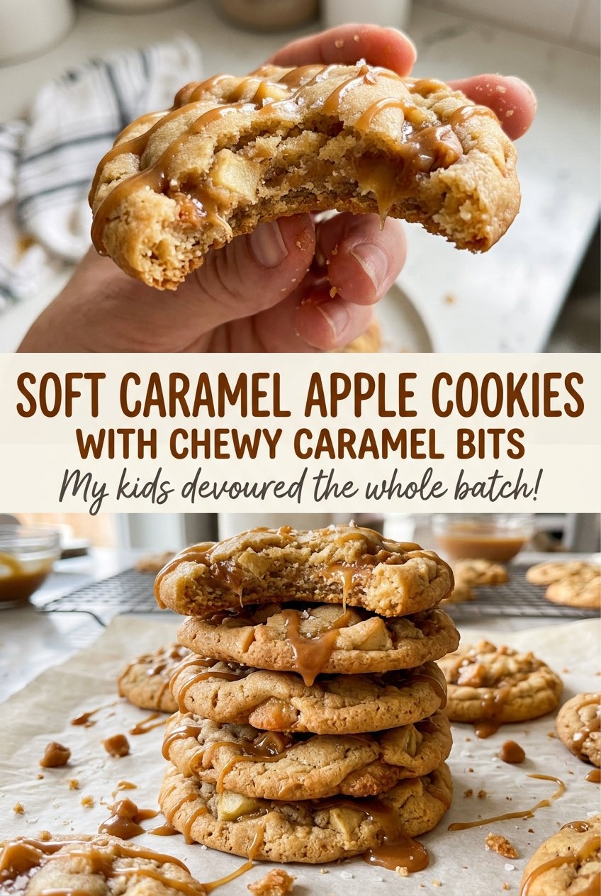 Soft Caramel Apple Cookies with Chewy Caramel Bits, tender cinnamon centers