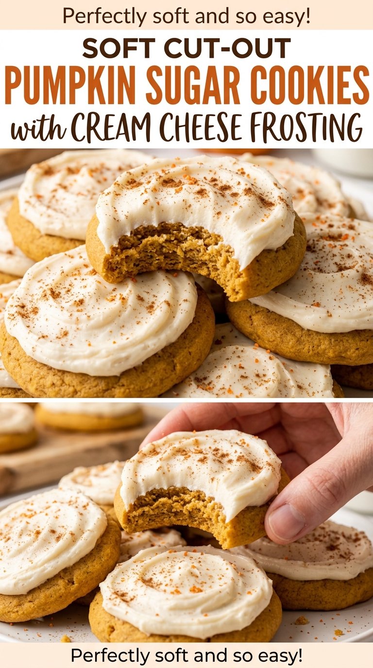 Soft Cut-Out Pumpkin Sugar Cookies with Cream Cheese Frosting, tender spiced cookies