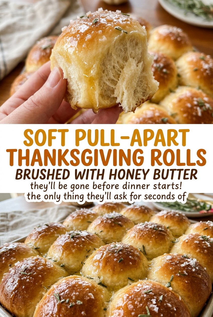 Soft Pull-Apart Thanksgiving Rolls with golden buttery tops
