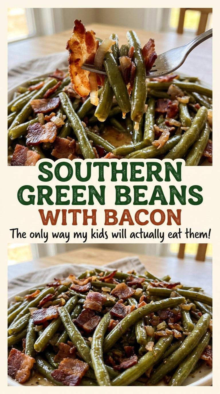 Southern Green Beans with Bacon, slow-simmered and tender