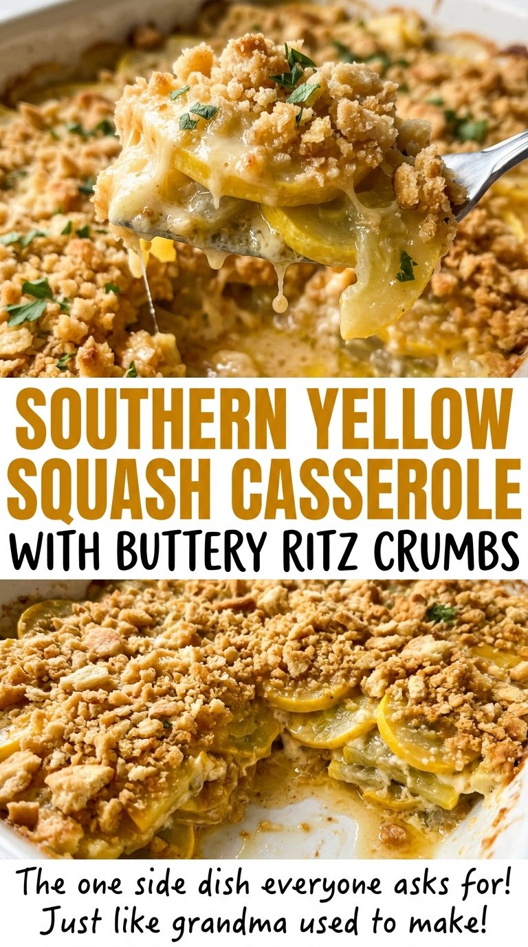 Southern yellow squash casserole with crisp cheesy topping