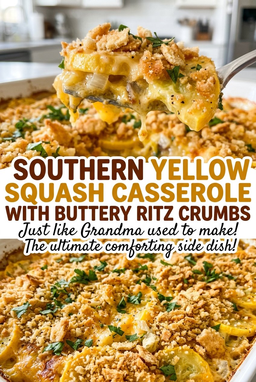 Southern yellow squash casserole with golden buttery crumbs