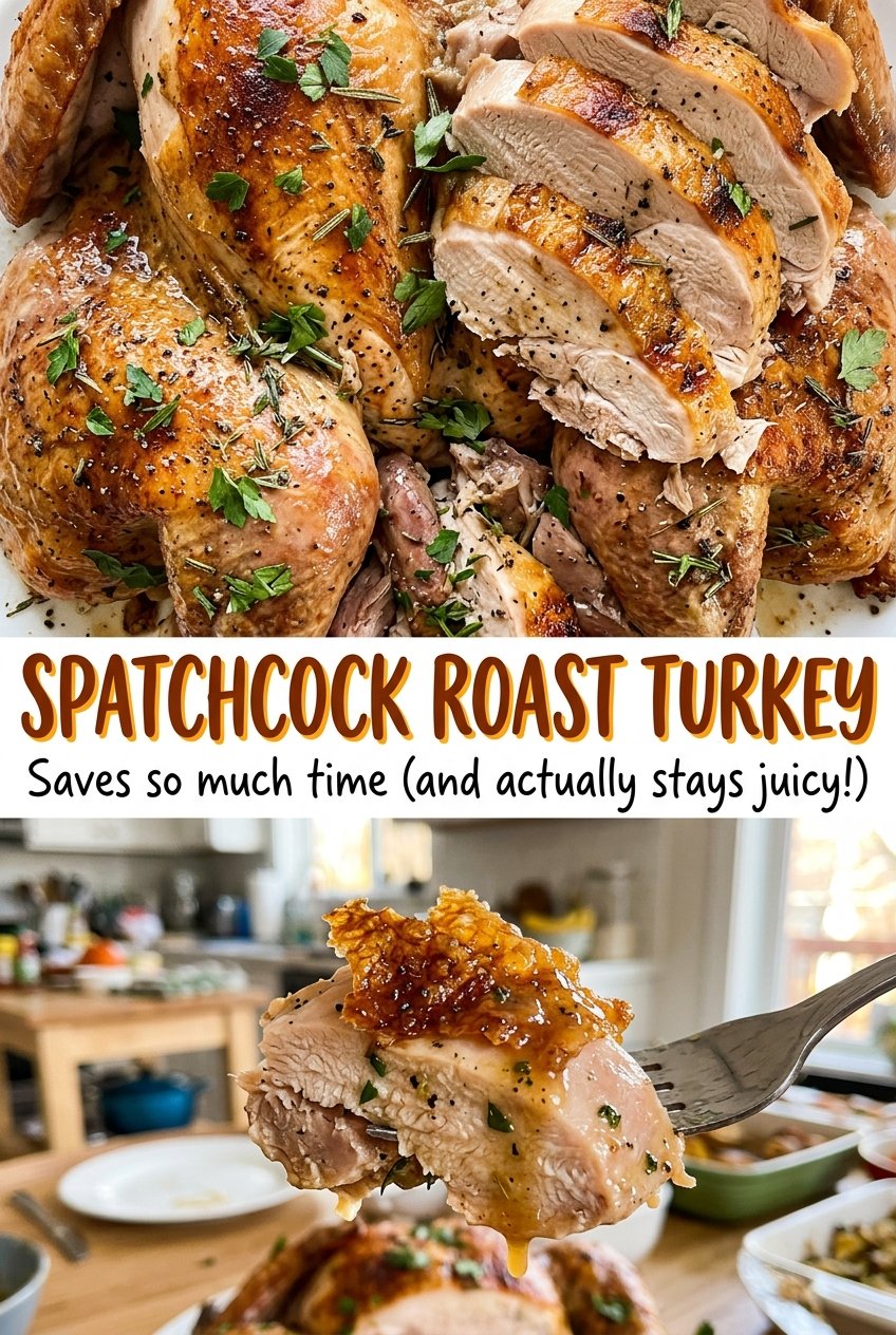 Spatchcock Roast Turkey golden crisp skin