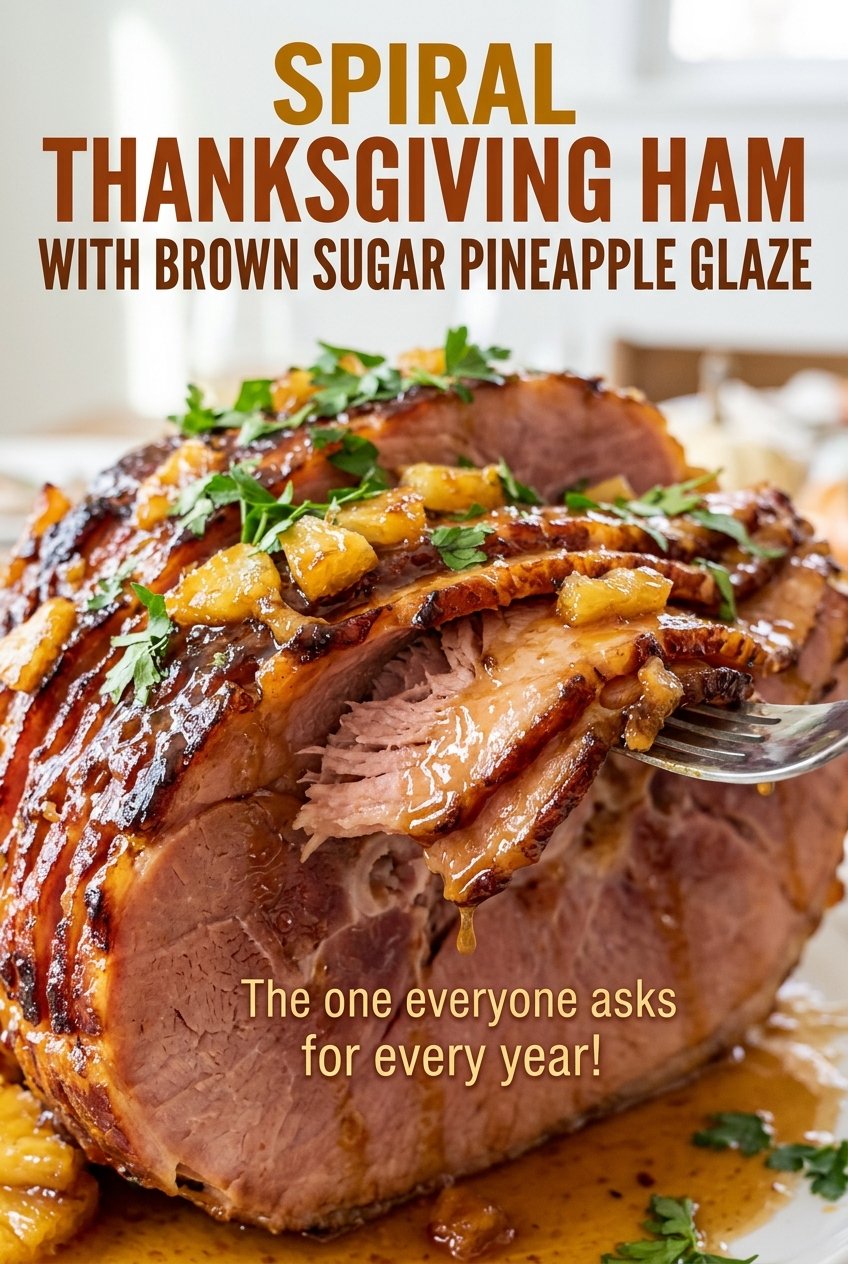 Spiral Thanksgiving Ham with Brown Sugar Pineapple Glaze glossy spiral slices