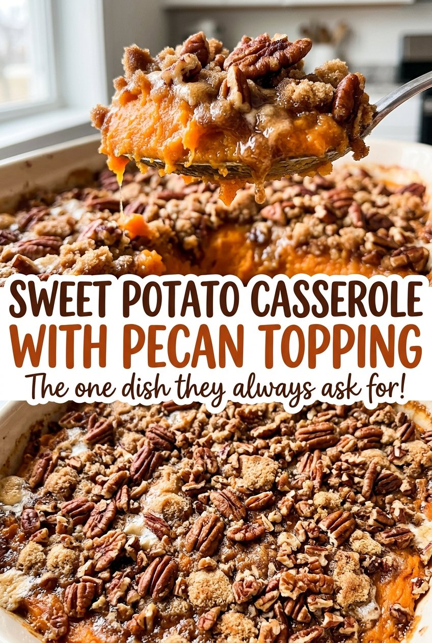 Sweet Potato Casserole with Pecan Topping golden pecan crust