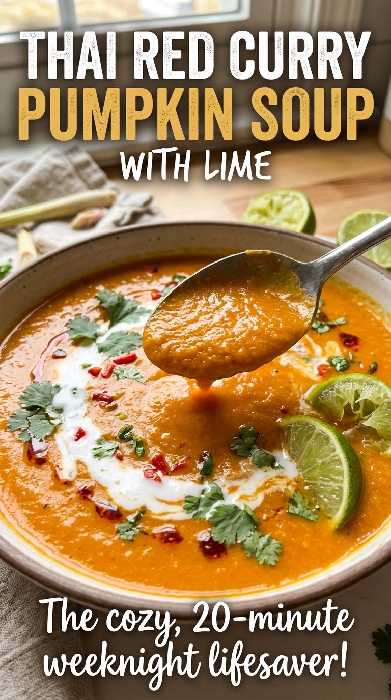 Thai Red Curry Pumpkin Soup with Lime smooth coconut curry