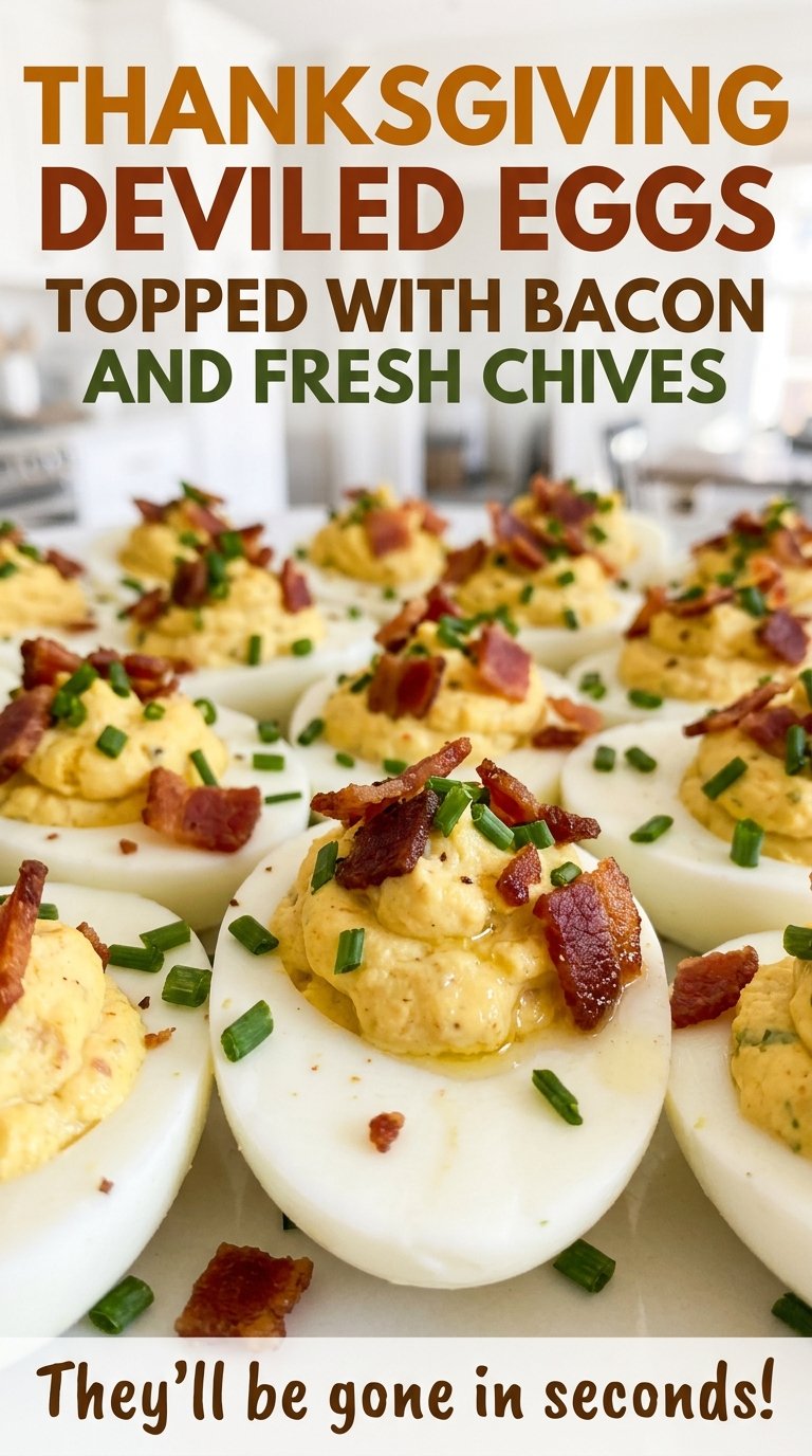 Thanksgiving deviled eggs with crisp bacon and fresh chives