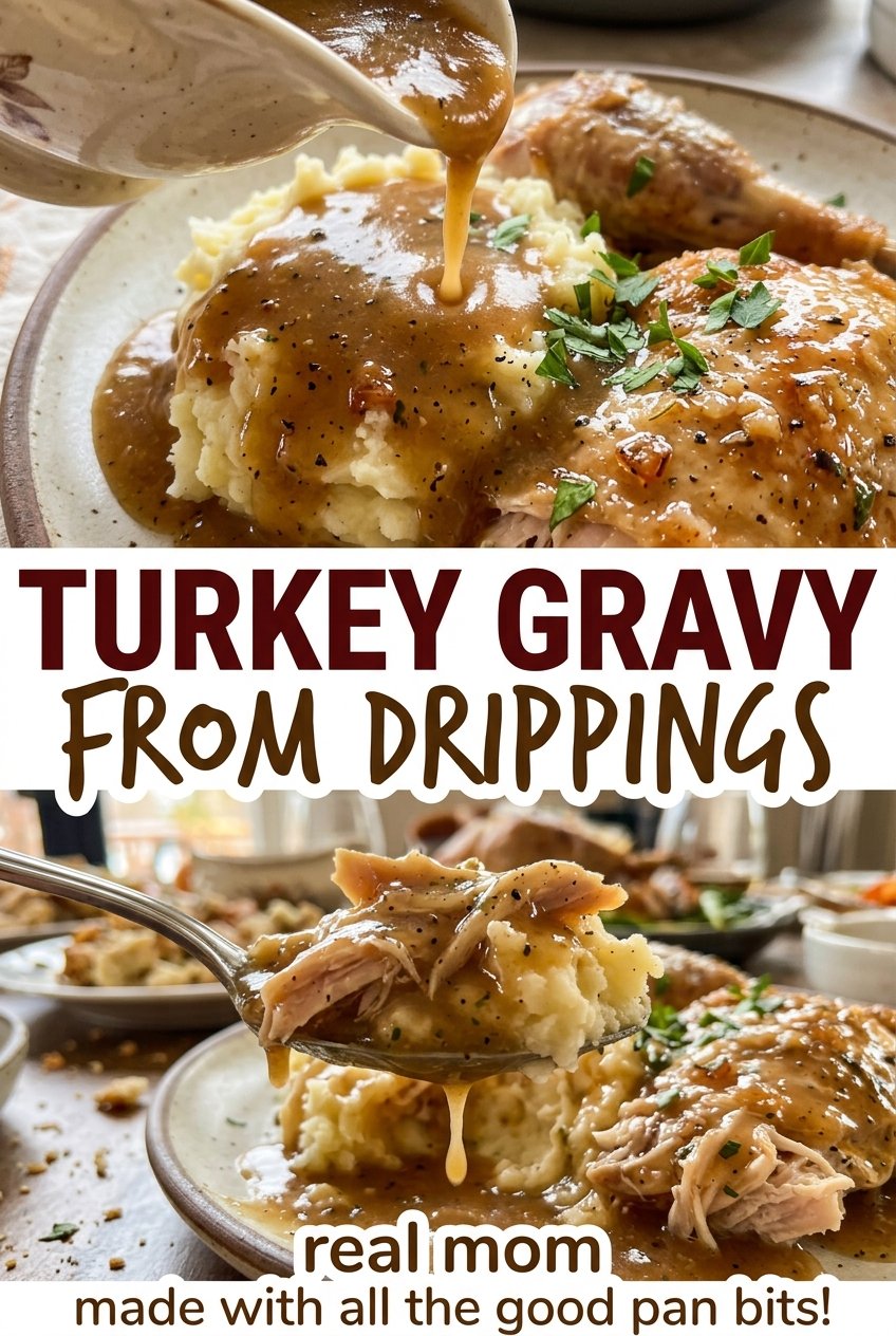 Turkey gravy from drippings smooth golden spoon-coating