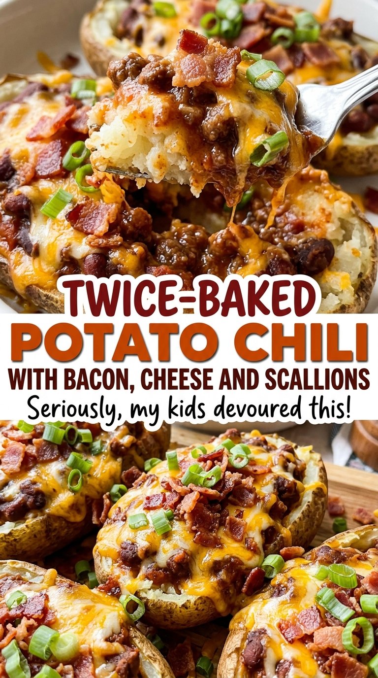 Twice-Baked Potato Chili with Bacon, Cheese and Scallions, cheesy and loaded